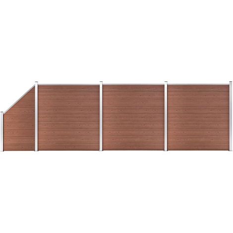vidaXL Ensemble de clôture WPC 3 Carré + 1 Incliné 619 x 186 cm Marron (1/5)