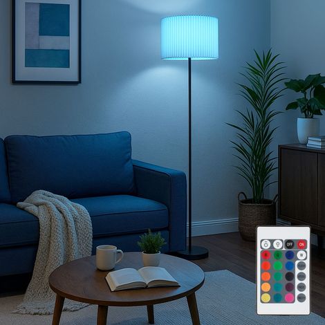 Lampada da terra in tessuto naturale Lampada da terra con telecomando dimmerabile Lampada da soggiorno in piedi, metallo, LED RGB 8,5W 806Lm bianco caldo, DxH 38 x 152 cm