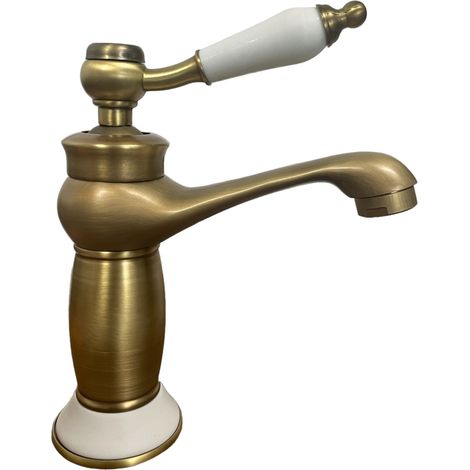 Robinet mitigeur de lavabo vintage en bronze avec détails en céramique
