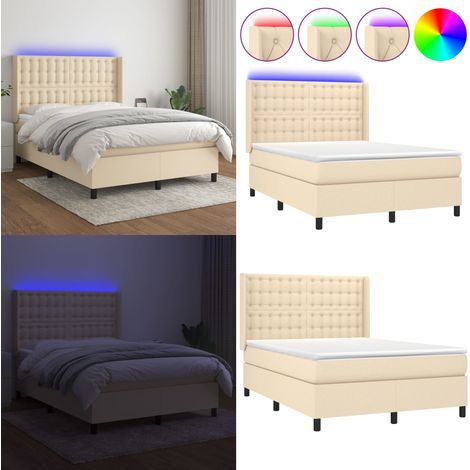 Boxspringbett mit Matratze & LED Creme 140x190 cm Stoff - Boxspringbett - Betten - Schlafräume - Cremefarbenes Bett - Led Beleuchtung - Home & Living (1/5)