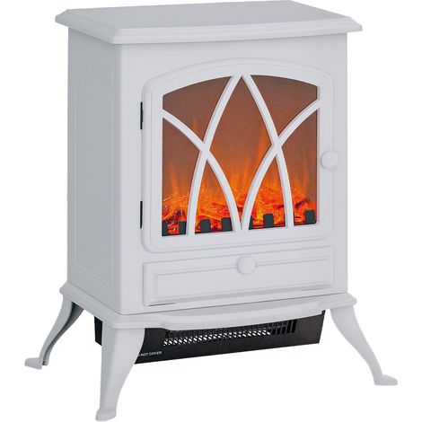 Chimenea eléctrica independiente de 1000/2000 W, chimenea decorativa de imitación con efecto de llama LED, blanca. (1/5)
