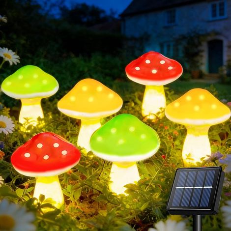 APEX Lot de 6 lampes solaires de jardin — Lampes d'extérieur à planter (Design Champignon) — Décoration de jardin