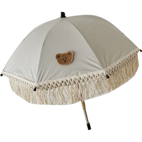 Parasol de plage pour enfants avec pompons en tissu non tissé à motif ours mignon, pour une protection solaire extérieure. (1/2)