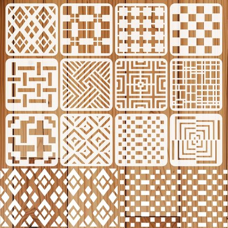 Lot de 12 pochoirs rectangulaires à carreaux pour peinture, 20 x 20 cm, pochoirs géométriques classiques à carreaux classiques pour bois, toile, papier peint, décoration d'intérieur (1/5)