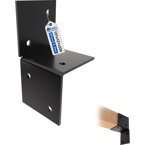 Support mural pergola 121 x 121 mm – Revêtement en poudre noir – Connecteur plat robuste pour poutres bois et poteaux – Fixation solide connexion d'angle 90° – GeZu Impex