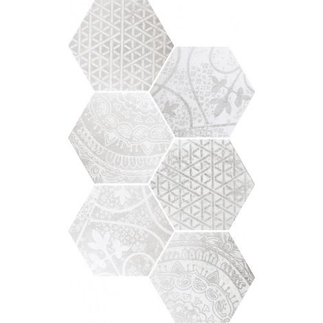 Eiffel Art Construction – Carrelage hexagonal en grès cérame 26,6 x 23 cm – Motif patchwork – Finition mate pour intérieur – Surface 0,50 m² par boîte