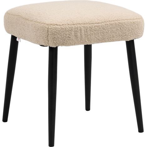 Fußhocker fürs Wohnzimmer, Ottomane aus Bouclé-Wollimitat, Stahlbeine, 42 x 42 x 44 cm, beige (1/5)