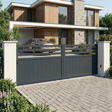 Portail coulissant aluminium 340x140 cm anthracite motorisable (1/5)