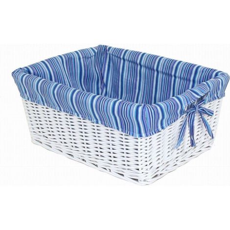 Cassetto vimini bianco fodera righe cm 43x33h19