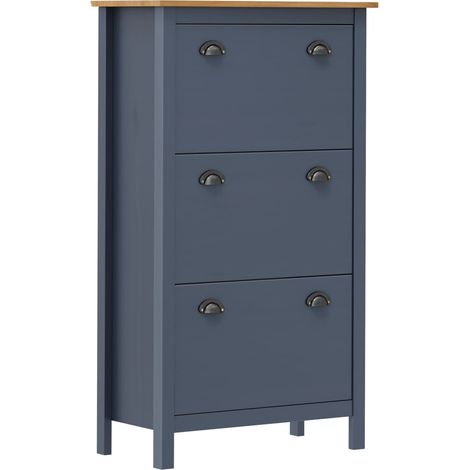 Zapatero mueble para entrada pasillo y salón Hill 72 x 35 x 124 cm madera maciza de pino gris 020021868 (1/4)