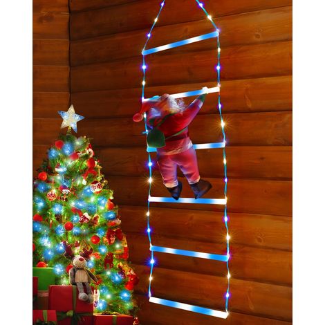 XEPHO Guirlande lumineuse LED de Noël - Échelle décorative de 76 cm avec Père Noël, idéale pour décorer l'intérieur et l'extérieur : fenêtres, jardin, maison, murs, sapin de Noël - Blanc et bleu (1/5)