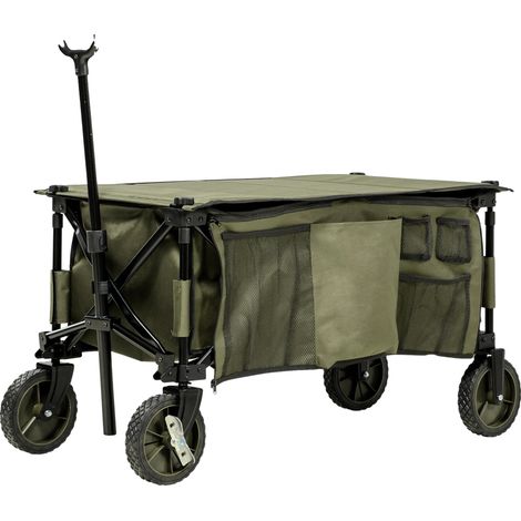 Wagon utilitaire, matériau en acier, capacité de charge de 120 kg, dimensions globales 108L x 55l x 93H cm, dimensions repliées 74L x 32l x 20H cm, cinq poches de rangement (1/5)