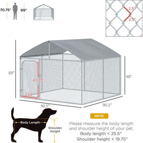 Enclos extérieur pour chien avec toit, bâche imperméable et résistante aux UV, fermeture sécurisée, pour terrasse ou jardin, dimensions : 2,3 m x 2,3 m x 1,7 m. (1/5)