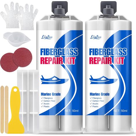 Kit de Réparation en Fibre de Verre Marin - Résine en Fibre de Verre de 100 ML pour Réparation de Rayures en Verre, Kit de Réparation de Remplissage en Fibre de Verre - Gel pour Bateaux, Jet Skis (1/5)