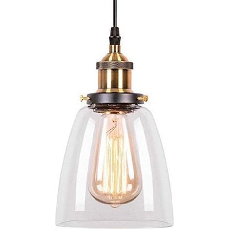Lámpara de araña de estilo industrial, lámpara colgante vintage de metal y cristal, lámpara de techo con casquillo E27, lámpara de techo moderna para comedor o cocina (no incluida) (D)