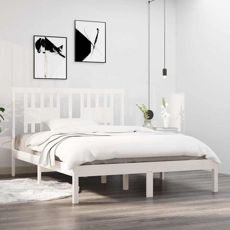 Lit double pour adulte Cadre de lit - Blanc Bois de pin massif 140x190 cm BV566597 - BonneVie (1/5)