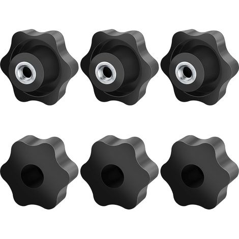 6 Pièces - Écrou à poignée - Bouton de serrage - Filetage M8 - Forme étoile - Pour machines et meubles - Noir - 50mm