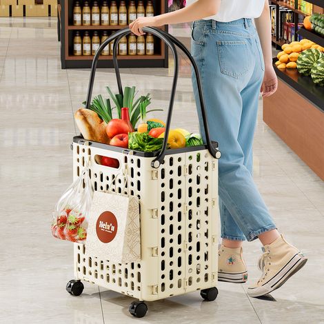 Fuleadture Chariot à main multifonction 21 L, panier de courses, mini-chariot pliable, chariot de supermarché — Équipé de roues pivotantes.35.8x22x44CM (1/5)