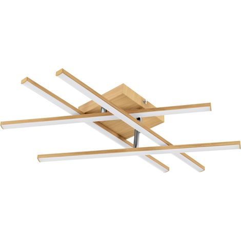LED plafonnier effet bois Lasana 4, lampe plafond couloir salon (1/4)