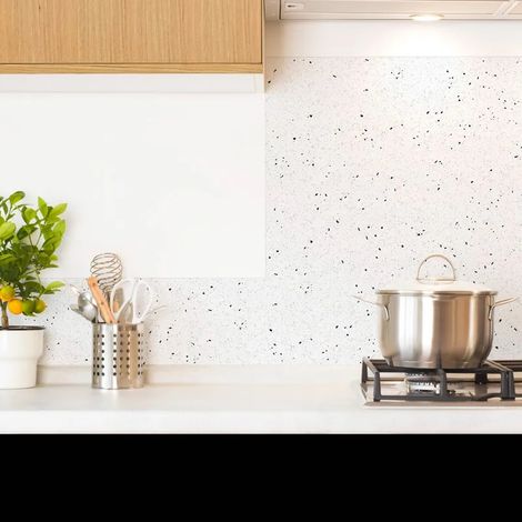 Crédence cuisine en aluminium - motif terrazzo blanc et noir - 300x20 cm (en 3 bandeaux) (1/5)