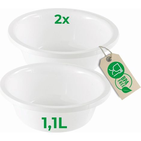 Novaliv Lot de 2 bassines rondes 1,1 L, D 20 cm, blanches, sans BPA, compatibles lave-vaisselle, idéales pour la cuisine et le camping, petit bassin