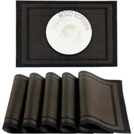 Ensemble de table à manger noir 5 pièces en PVC antidérapant, lavable et résistant à la chaleur (1/5)