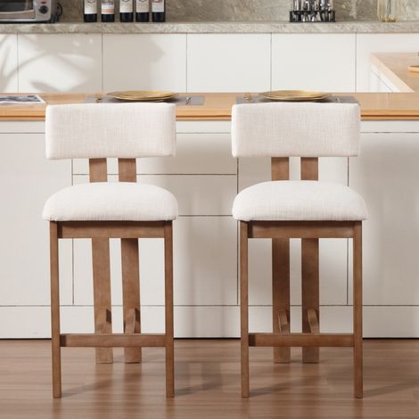 Wahson 2 PZ Sgabelli da Cucina in Tessuto di Lino Sgabello, Sgabelli Cucina con Gambe Sedie Alte Senza Braccioli Sgabelli Rustiche per Sala da Pranzo/Ristorante/Bar, Beige