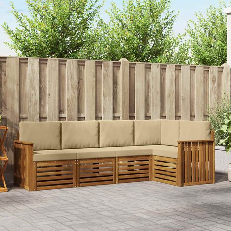 Ecksofa Set mit Kissen 5 pcs Natur und Beige Massivholz Akazie