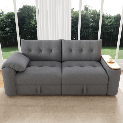 Modulares graues Teddy-Sofa mit Stauraum und Beistelltisch HAVRYA (1/5)