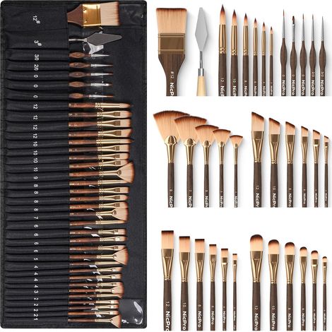 36 pièces Pinselset, professionelle Pinsel avec Spachtel et Stoffrolle, Künstlerpinsel, Aquarellpinsel, pinselset (1/5)