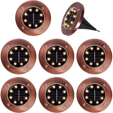 8pcs LED Solar Lights Outdoor Waterproof, Ground Buried Spotlights for Driveway Lawn Path Garden, Warm White (1/4)