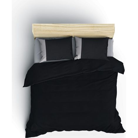 Parure de lit - 1 housse de couette 220 x 240 cm + 2 taies d'oreiller 60 x 60 cm - 100 % coton renforcé - Noir