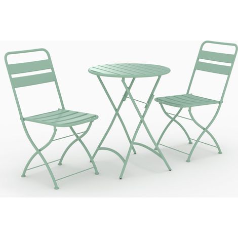 Mesa redonda y sillas de jardín plegables Yumi 2 plazas en metal verde