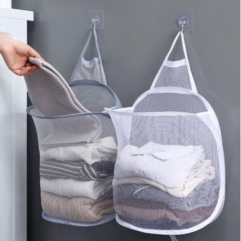 Sac à linge suspendu, sacs à linge en maille de nylon respirant, paniers à linge muraux, sacs de lavage en maille, sac à linge suspendu sur porte (1/4)