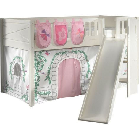 Lit Enfant Toboggan, Tente & 3 Pochettes "Scott Birdy" 90x200cm Blanc (1/5)