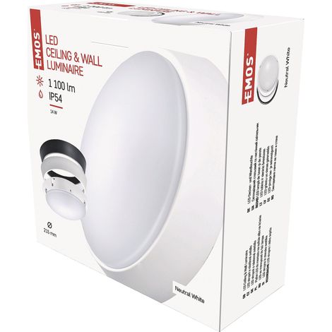 EMOS - Lampada da parete/soffitto a LED rotonda, telaio sostituibile - impermeabile - bianco neutro - 1100 lm - 14 W (invece di 75 W) - 25.000 ore - Angolo di irradiazione 120° - per esterni - Ø 21,5 (1/5)