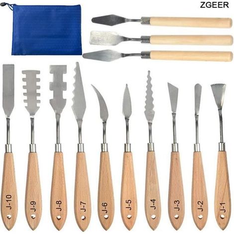 Couteau De Palette - Acier Inoxydable - Poignée Bois - Pour Peinture Et Plâtre - 13 Pièces (1/4)
