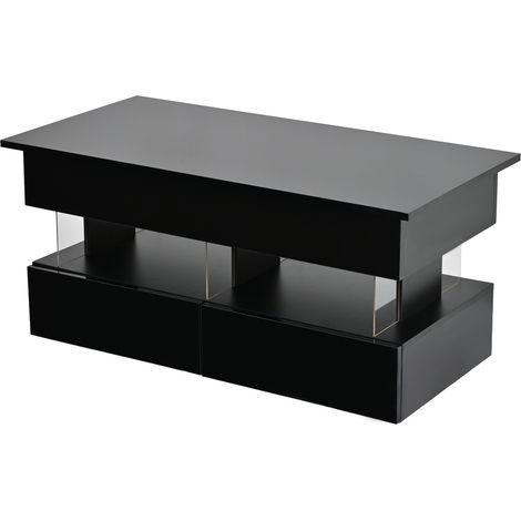 Tavolino elevabile 100 x 50 x 46 cm nero con LED, 2 cassetti e vano nascosto (1/5)