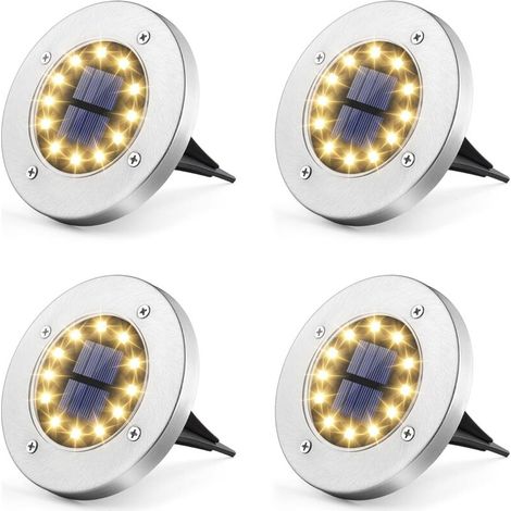 [NON UTILIZZATO] Luci da giardino a energia solare Luci da giardino a energia solare 12 LED 4 luci da giardino Bianco caldo Acciaio inossidabile Impermeabile Esterno, Giardino, Cortile, Prato, Patio, 