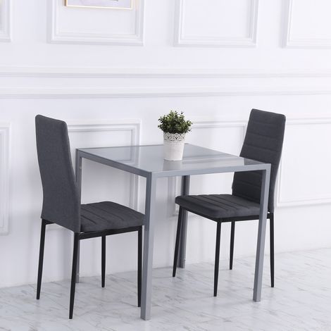Table à manger carrée 4 personnes en verre trempé gris, petite table de cuisine 75 x 75 x 75 cm, structure acier, compacte et moderne pour salle à manger - CHICFURN (1/5)