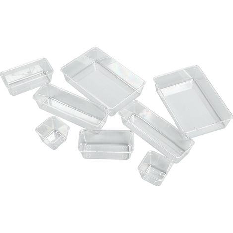 8-teiliges Set transparenter Aufbewahrungsboxen aus Kunststoff, unterteilt, stapelbar, für Schmuck, Bastelbedarf und Werkzeuge (1/5)