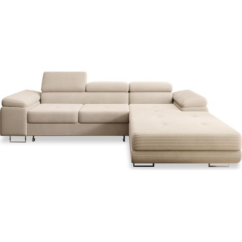 Canapé d'angle droit convertible Alphonso velours côtelé Beige (1/5)