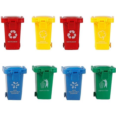Lot de 8 poubelles en plastique à pousser pour enfants. Jouet idéal pour jouer.-6.5X6CM