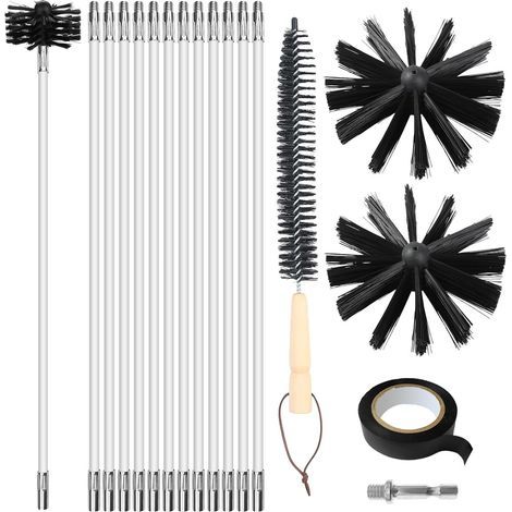 16 Pièces Hérisson Ramonage, Tiges 41 Cm, Têtes Brosse 10 Cm, Manche Bois, Nettoyage Conduit (1/5)