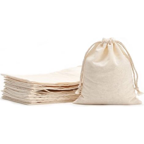Lot de 50 mini-sacs en coton – 8x10 cm – Cordon de serrage – Réutilisables – Mariages, cadeaux, épices (1/5)
