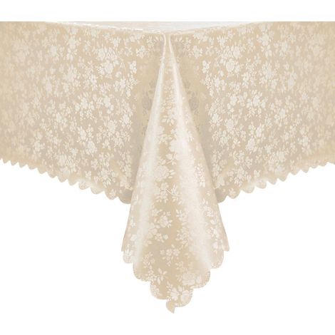 Abwaschbare Tischdecke 140x180 cm Beige mit Blumenmuster, wasserdicht
