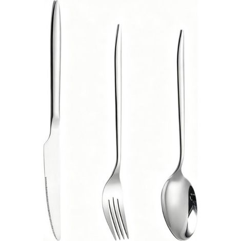3-teiliges Edelstahl-Besteckset insgesamt 6 Teile Spitz zulaufende Griffe 2 Messer 2 große Gabeln 2 Löffel 20 cm Polierter Edelstahl geeignet für (1/5)