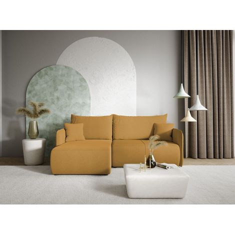 Ecksofa Sofa mit Schlaffunktion CALGARY Stoff Curio Senfgelb Ottomane Links (1/4)