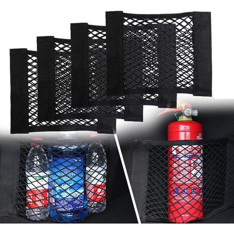 Lot de 4 - Organisateur de coffre - Filet à bagages - Filet de rangement pour voiture - Filet de coffre - Organisateur de coffre - 30 x 25 cm - Noir