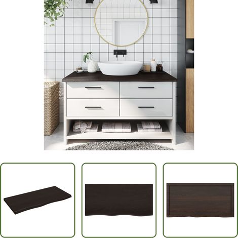 vidaXL Plan de travail en bois -  Comptoir de salle de bain marron foncé bois massif traité (1/5)